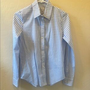 The Shirt Rochelle Behrens size XS. Sky blue/white large check “Icon Shirt.”